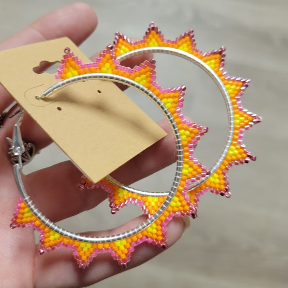 Tropical Sunset Beaded Hoop Earrings - NWOT
